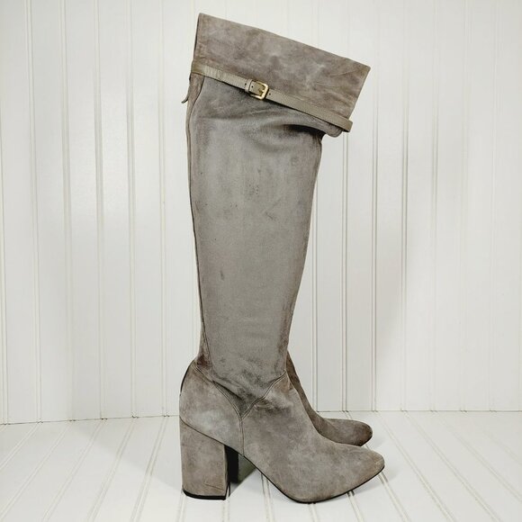 Cole Haan Darcia Gray Leather Back Zipper Block Heel Over the Knee Boots H609 - Picture 5 of 13